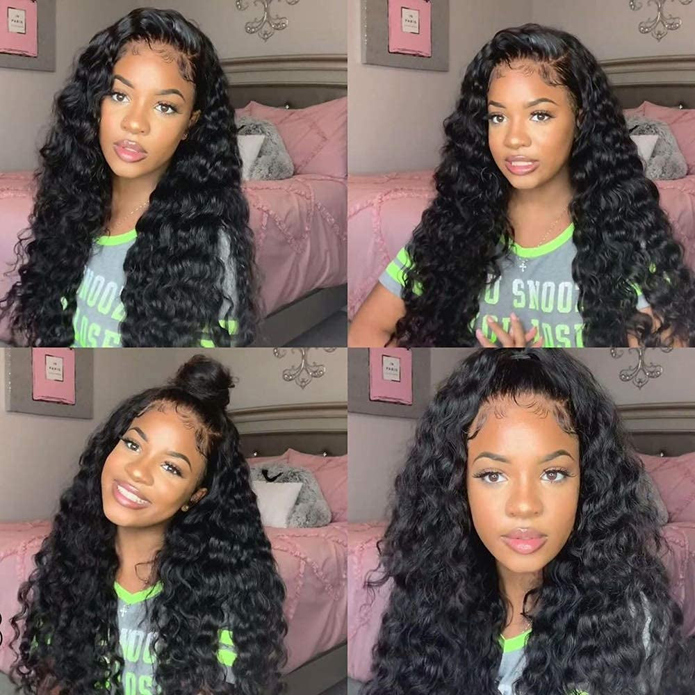 Deep Wave Lace Front Wigs Human Hair 180% Density Brazilian Human Hair Wig with Baby Hair Pre Plucked Natural Hairline Wigs for Black Women (16 Inch, 13X4 Deep Wave Wig)