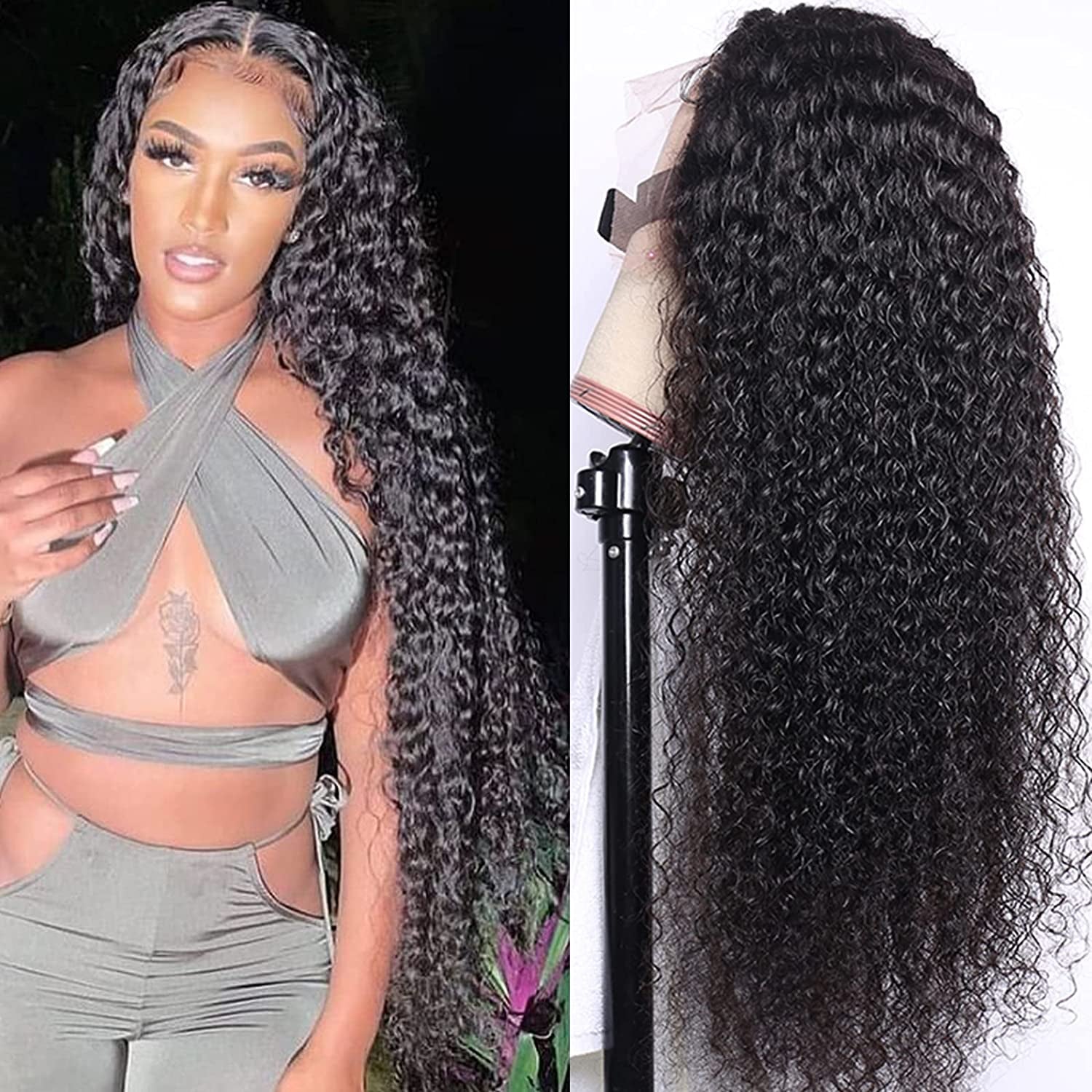 Deep Wave Lace Front Wigs 13X4 HD Lace Frontal Wigs 180% Density Glueless Pre Plucked Hairline with Baby Hair Deep Wave Wig for Women Unprocessed Brazilian Virgin Human Hair Wigs Natural Color 20 Inch