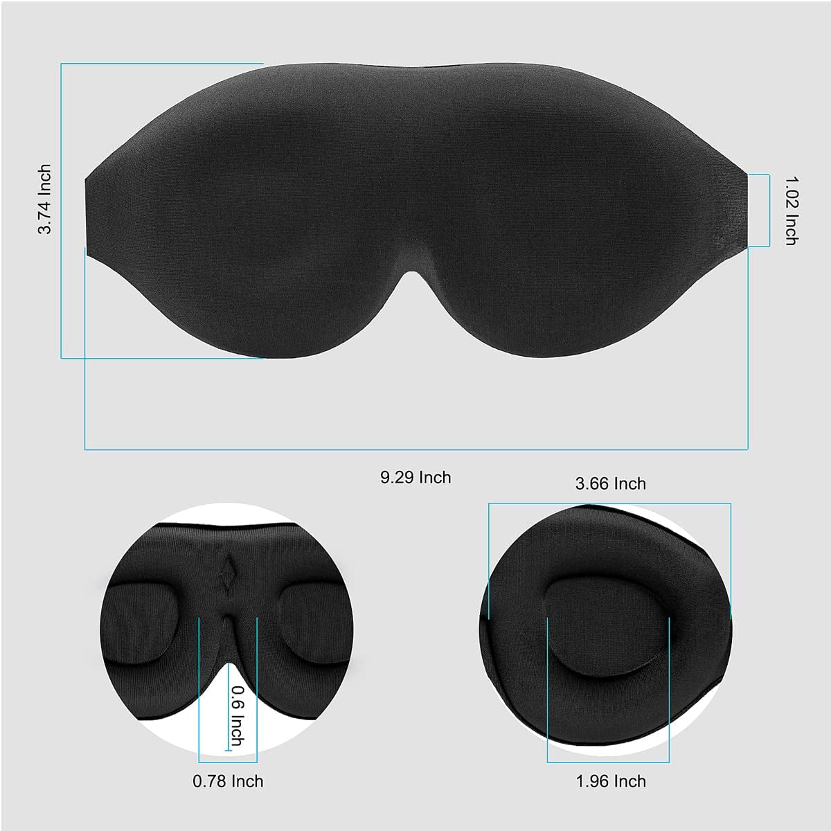 Memory Foam Sleep Mask with Comfortable Contoured Cups for Women and Men Sensitive Eyes, 3D Pillow Soft Blackout Eye Mask without Pressure on Eyelids and Eyelashes, Earplugs Set, Black