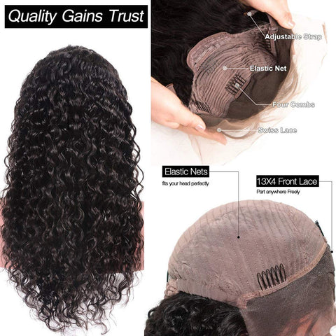 Deep Wave Lace Front Wigs 13X4 HD Lace Frontal Wigs 180% Density Glueless Pre Plucked Hairline with Baby Hair Deep Wave Wig for Women Unprocessed Brazilian Virgin Human Hair Wigs Natural Color 20 Inch