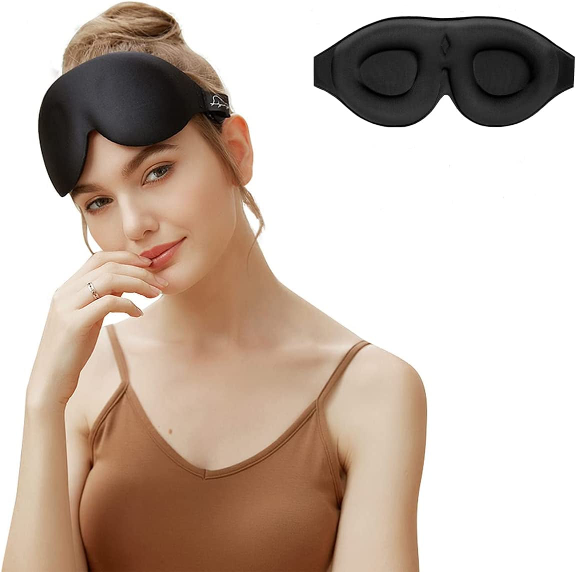 Memory Foam Sleep Mask with Comfortable Contoured Cups for Women and Men Sensitive Eyes, 3D Pillow Soft Blackout Eye Mask without Pressure on Eyelids and Eyelashes, Earplugs Set, Black