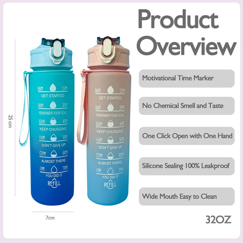 32Oz Water Bottle Motivational Sport Water Bottle Leakproof Drinking Bottles Outdoor Sports Travel Kettle Drinking Water Bottle