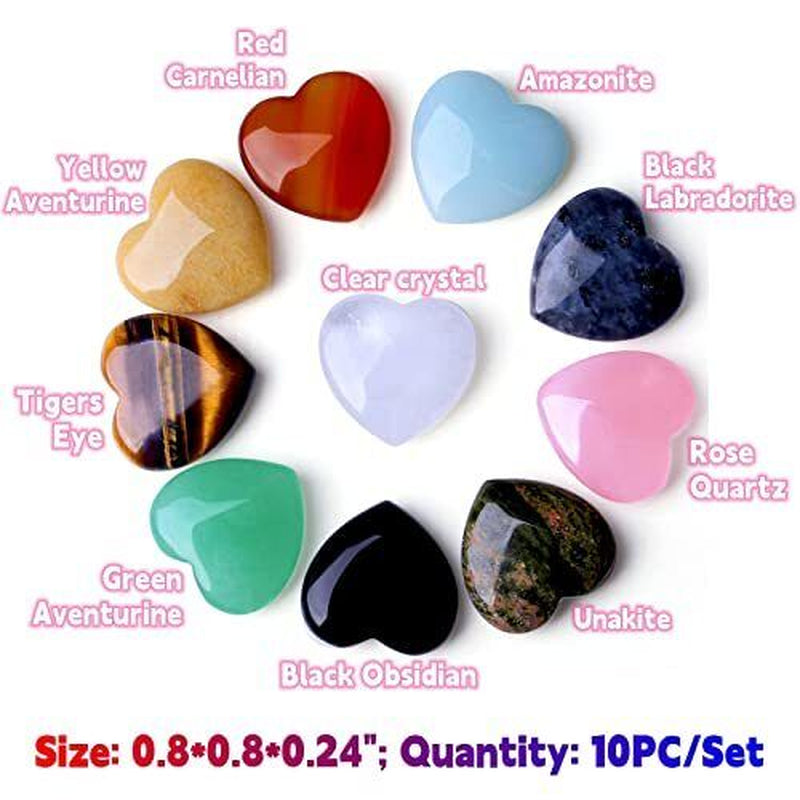 10 PCS Heart Crystals Stones Healing Crystal Palm Multi-Colored - 10Pcs Crystal