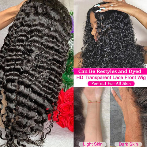 Deep Wave Lace Front Wigs 13X4 HD Lace Frontal Wigs 180% Density Glueless Pre Plucked Hairline with Baby Hair Deep Wave Wig for Women Unprocessed Brazilian Virgin Human Hair Wigs Natural Color 20 Inch