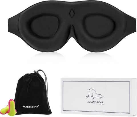 Memory Foam Sleep Mask with Comfortable Contoured Cups for Women and Men Sensitive Eyes, 3D Pillow Soft Blackout Eye Mask without Pressure on Eyelids and Eyelashes, Earplugs Set, Black