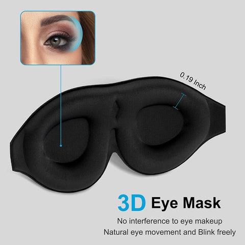 Memory Foam Sleep Mask with Comfortable Contoured Cups for Women and Men Sensitive Eyes, 3D Pillow Soft Blackout Eye Mask without Pressure on Eyelids and Eyelashes, Earplugs Set, Black