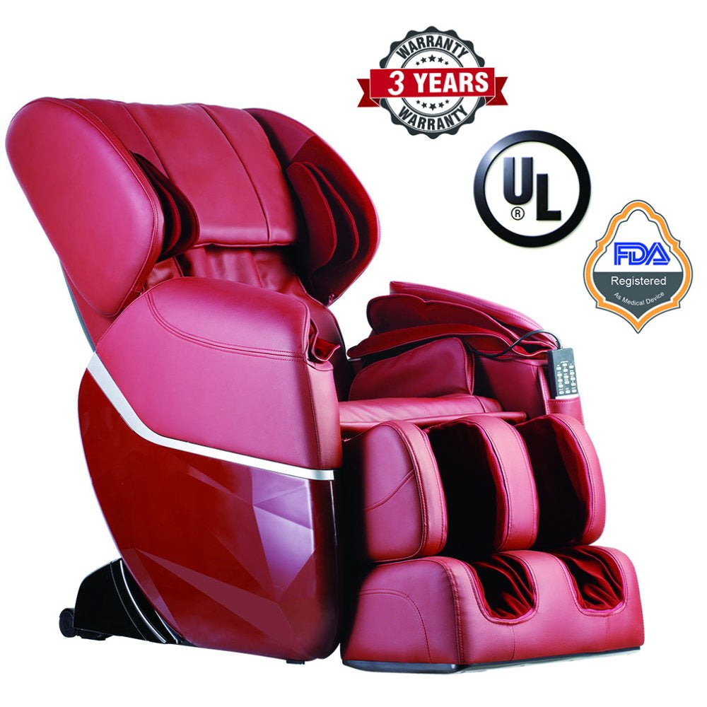 Zero Gravity Full Body Electric Shiatsu UL Approved Massage Chair Recliner with Built-In Heat Therapy and Foot Roller Air Massage System Stretch Vibrating for Home Office,Burgundy