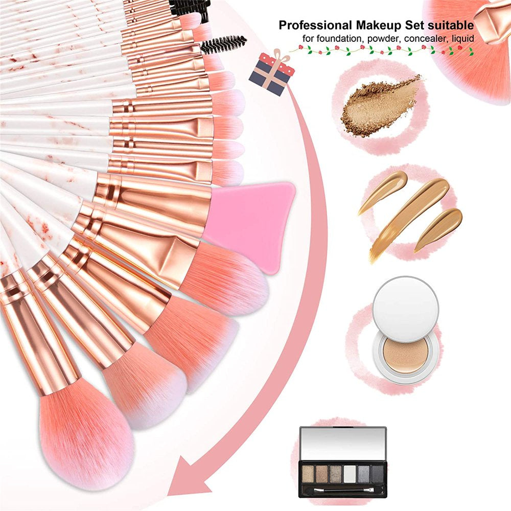 Makeup Brushes 16PCS Marble Handle Professional Makeup Brushes Set with 4Pcs Makeup Sponge Foundation Brush Eyeshadow Brush Lip Brush Set Make up Tool