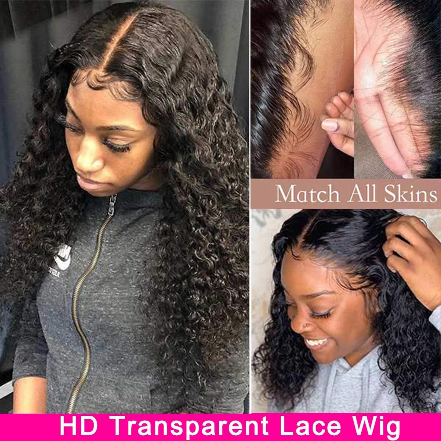 Curly Lace Front Wig Human Hair,Hd Transparent Lace Front Wigs Human Hair Pre Plucked,Wet and Wavy Wigs Human Hair,16Inch ,13X4X1 Glueless Water Wave Lace Front Wigs Human Hair for Black Women