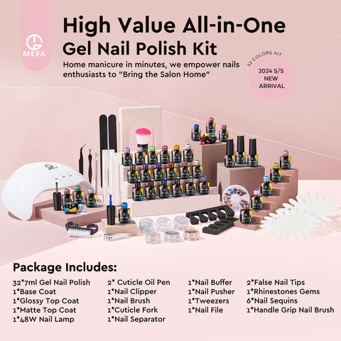 56 Pcs Gel Nail Polish Kit with U V Light, 32 Colors All Seasons Soak off Gel Polish Nail Set with Matte/Glossy Base Top Coat Essential Manicure Tools Nails Art Decorations Salon Easters Gifts