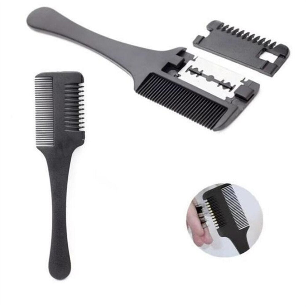 Hair Cutting Comb Black Handle Hair Brushes with Razor Blades Barber Scissors Hair Salon Thinning Hairdressing DIY Styling Tools