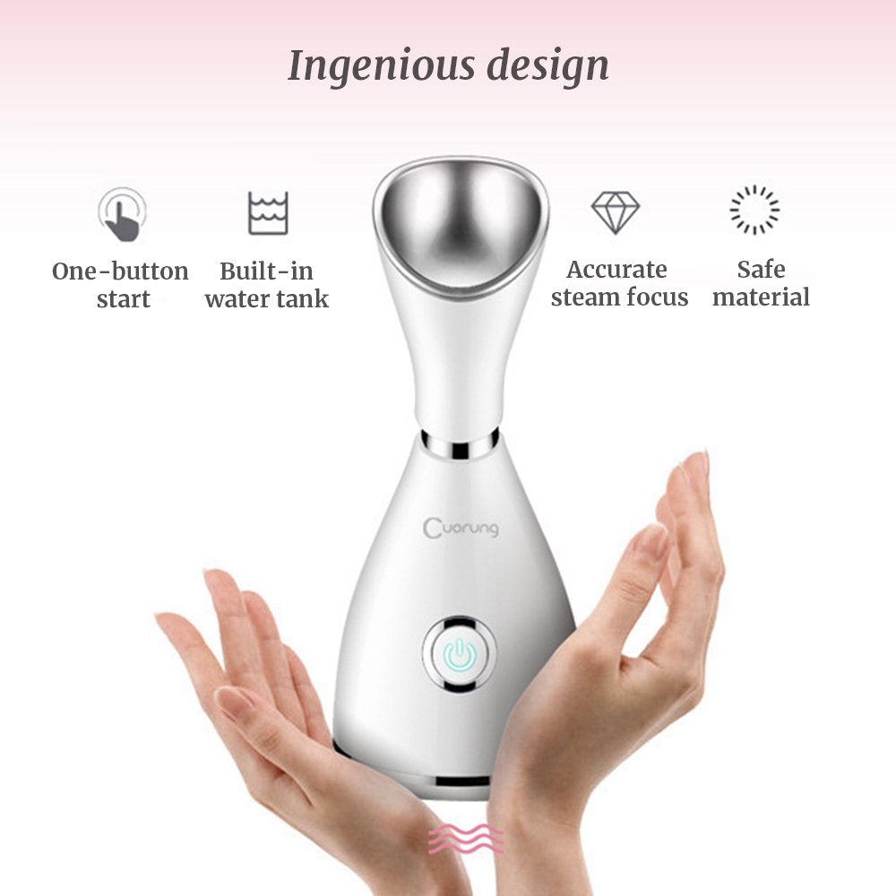 Facial Steamer Personal Vaporizer Touch Switch Warm Cold Mist for Moisturizing Home Humidifier Portable Home Skin Spa Steamers Ideal Gift White