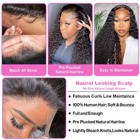 Deep Wave Lace Front Wigs 13X4 HD Lace Frontal Wigs 180% Density Glueless Pre Plucked Hairline with Baby Hair Deep Wave Wig for Women Unprocessed Brazilian Virgin Human Hair Wigs Natural Color 20 Inch