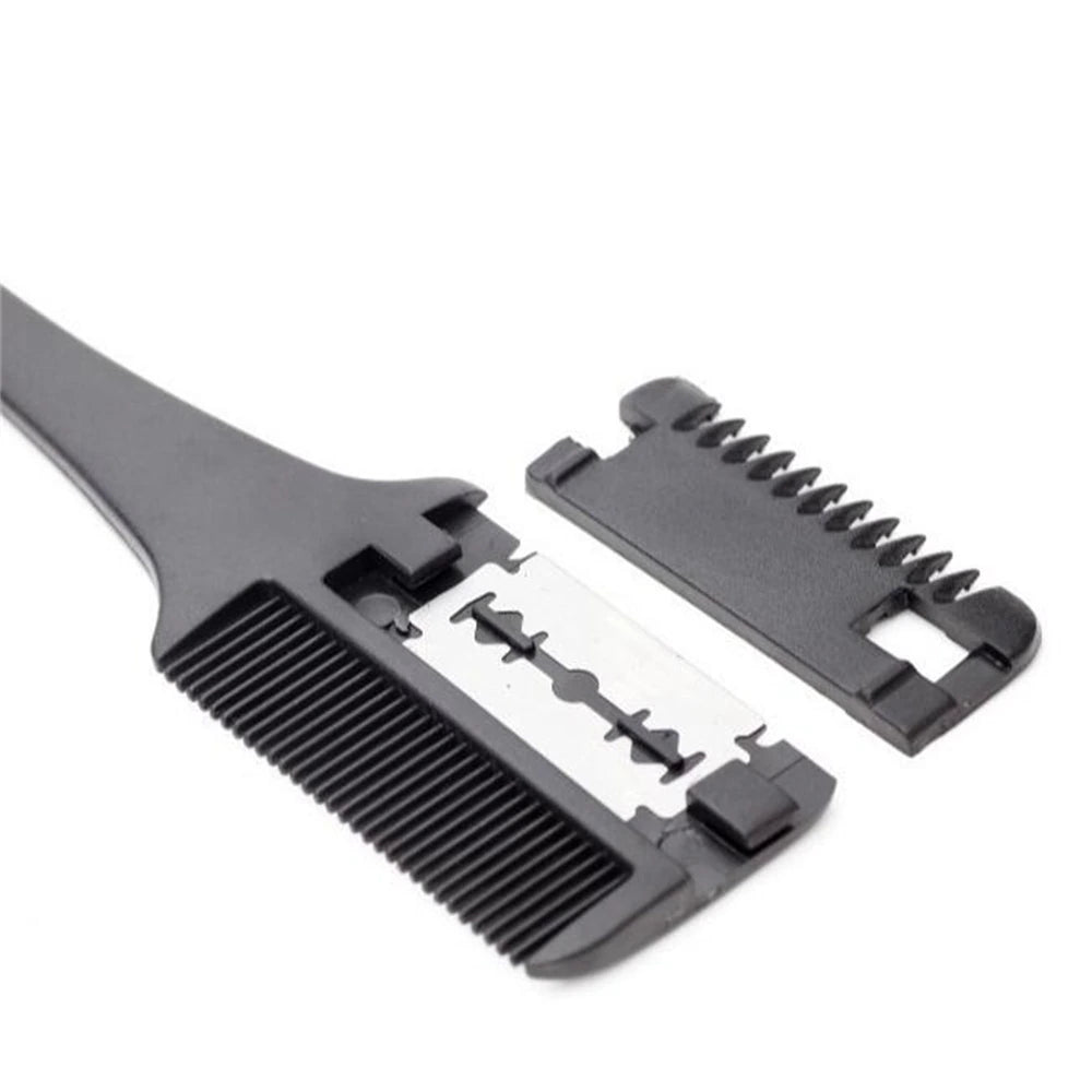 Hair Cutting Comb Black Handle Hair Brushes with Razor Blades Barber Scissors Hair Salon Thinning Hairdressing DIY Styling Tools