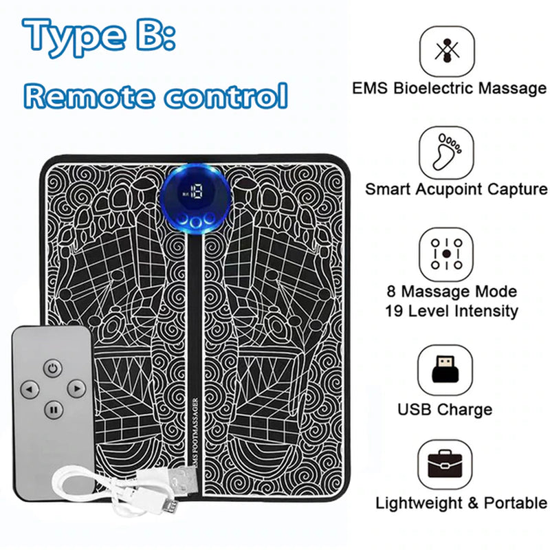 Electric EMS Foot Massager Pad Relief Pain Relax Feet Acupoints Massage Mat Shock Muscle Stimulation Improve Blood Circulation